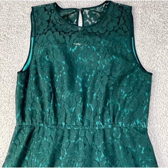 Fossil Green Mini Sleeveless Dress w/ Green Lace Overlay Size Small Boho - Picture 2 of 10